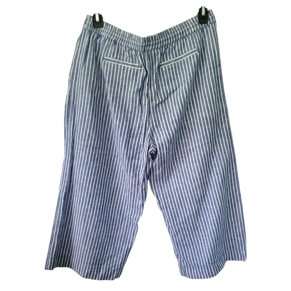Beachlunchlounge Blue & White Stripe Wide Leg Crop Linen Blend Pants Size Large - Picture 2 of 4
